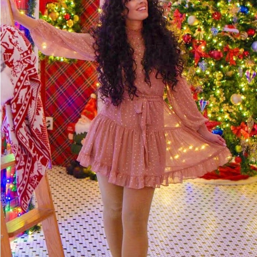 She + Sky Tan Dress with Ruffle Detail